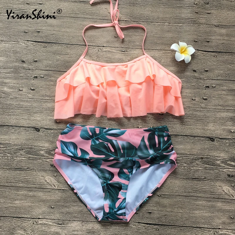 

YIRANSHINI 2018 Pink Red Yellow Printed High Waist Bikini Set Swimsuit Summer Beach Bathing Suit Swimwear Sexy Brazilian Bikinis