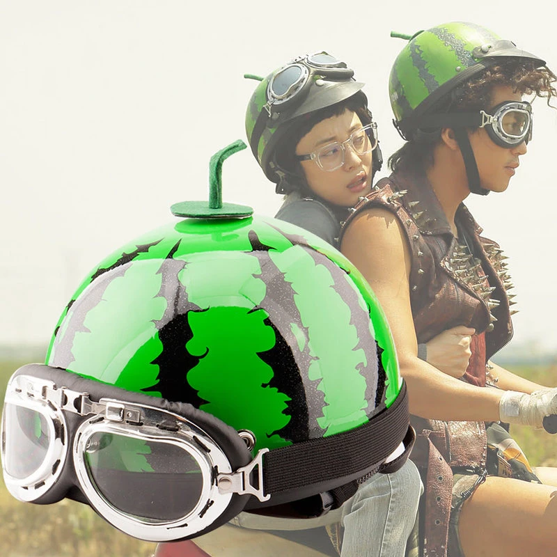Best Motorcycle bike half helmets moto riding watermelon Fashion helmets Racing goggles Motocross Mask Moto Vintage Helmets