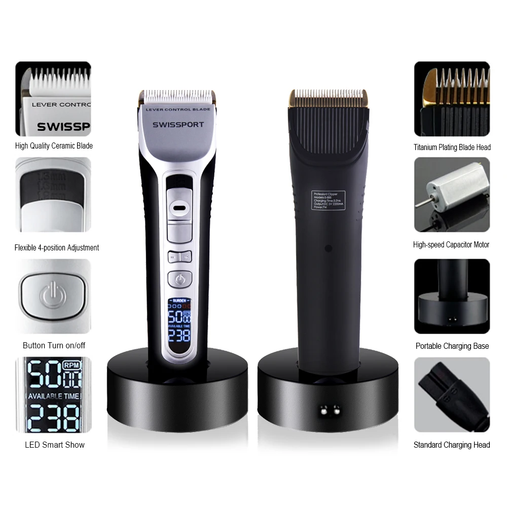 Professional Electric Hair Clipper Rechargeable Hair Trimmer Titanium