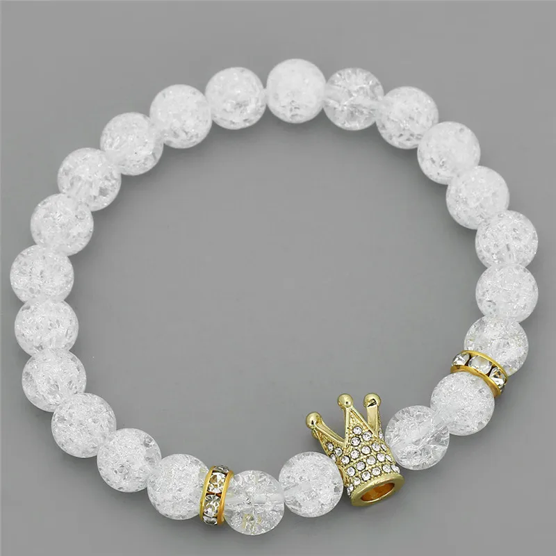 New Fashion Imperial Micro Pave Cubic Zircon Crown Charm Bracelet Men Women's White Crack Flowers Stone Beads Bracelet Jewelry bracelet jewelry