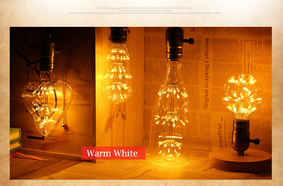 Креативный светодиодный светильник E27 220 В, винтажная лампа накаливания, цветная мечта, звездное небо, фейерверк, лампочки для украшения рождественской вечеринки