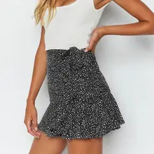 С оборкой, с высокой посадкой, бандаж, шнуровка, винтажные летние юбки для женщин с принтом, Короткая Повседневная мини-юбка плиссе с высокой талией, юбка Сексуальная Ed