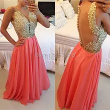 Кружевное платье с аппликацией, кристаллами и блестками, Коралловое платье для выпускного вечера, иллюзия, открытая спина, элегантные длинные вечерние платья, Vestidos Largos Elegantes
