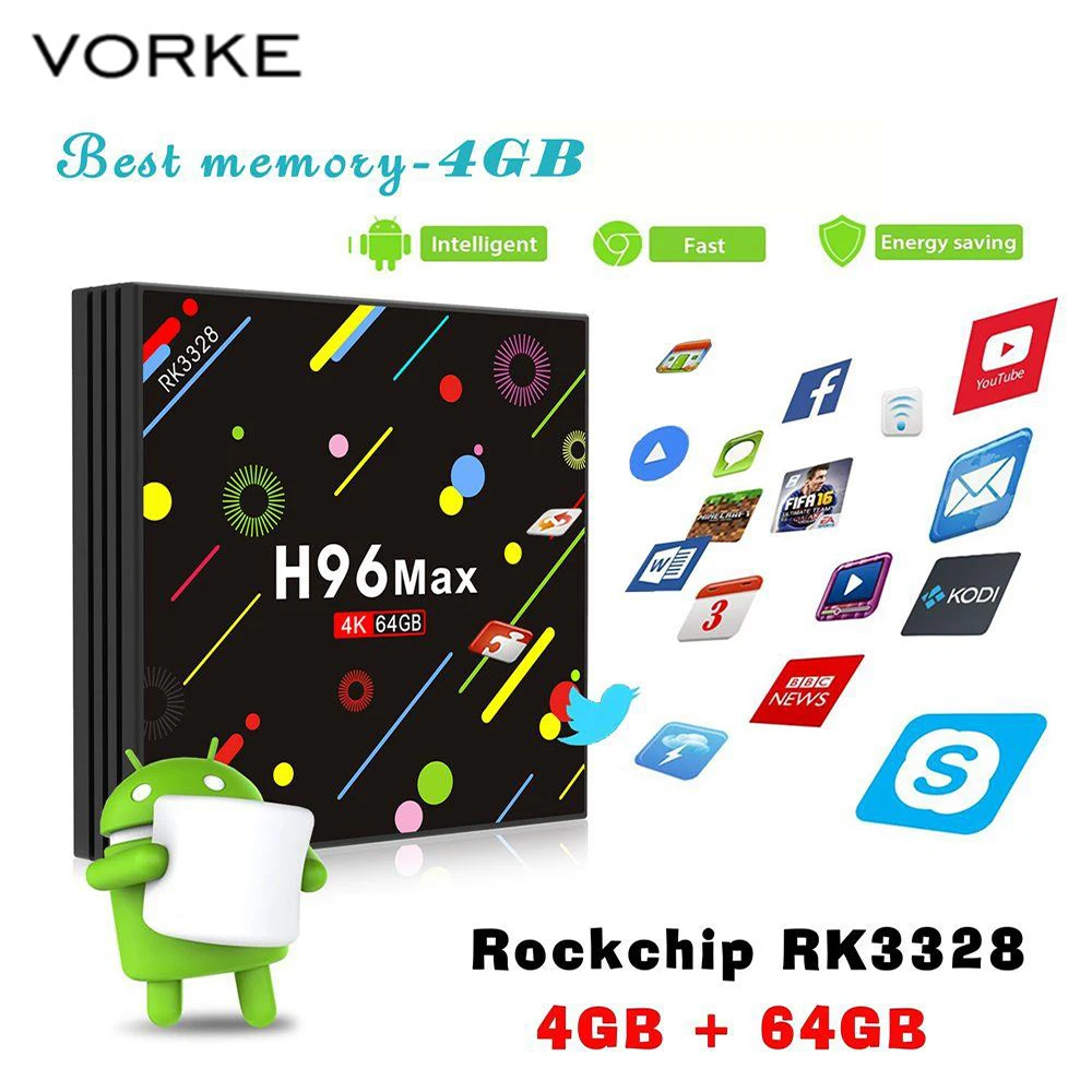 

OriginVorke H96 MAX H2 RK3328 Smart TV Box Quad-Core 4G+64G WiFi 2.4G/5G Android 7.1 Media Player VP9 HDR10 BT 4.0 TV BOX