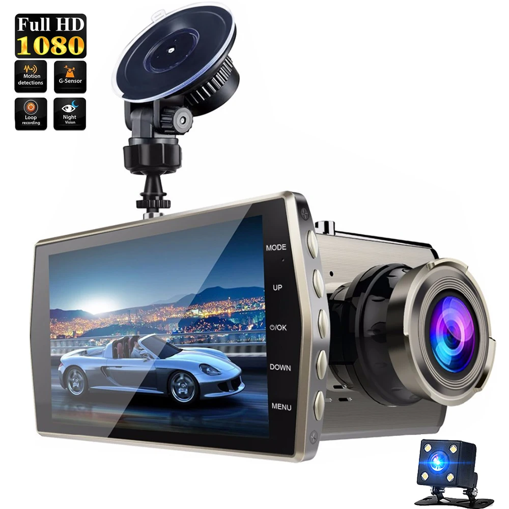 4 Inch FHD 1080P IPS G-Sensor Night Vision Dual Lens Camera Cylic Recording Video Registrator auto