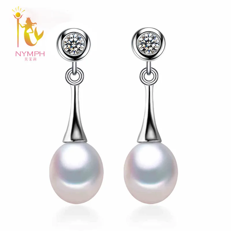 

[NYMPH] Natural Pearl Earrings Fine Jewelry 8-9mm Freshwater Pearl Drop Earrings White Trendy Anniversary Gift For Women E1068