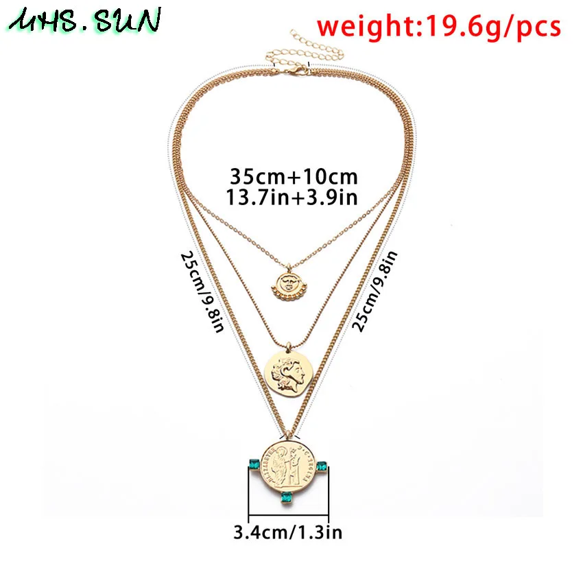 35 (10)Fashion Layered Necklace Women Chain Necklace Gold Color Vintage Sweater Necklace Trendy Jewelry For Female Gift 1Pcs