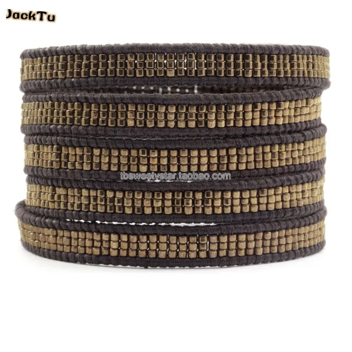 

cool dark grey seed beads leather wrap bracelet