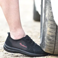 Мужские рабочие ботинки со стальным носком; безопасная обувь; женские летние дышащие противоскользящие Сапоги для пирсинга; большие размеры 35-45