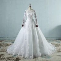 Customized ZJ9065 Corset 2025 White Wedding Dresses With Lace Edge Big Train Long Sleeves For Brides Formal Plus Size 2 26W 2