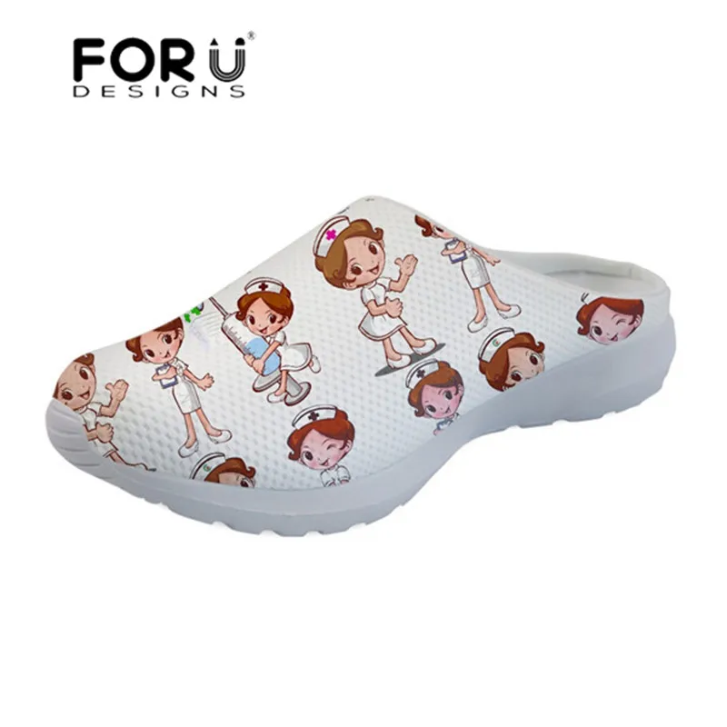 FORUDESIGNS Cartoon Nurse Pattern Sandals Women Slipper Female Summer Shoes for Ladies Sandalias Mujer Women's Flats Mesh