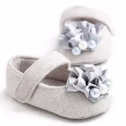Однотонная нескользящая Мягкая обувь принцессы с цветами и жемчужинами для новорожденных девочек; обувь для малышей; обувь для