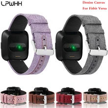 LPWHH Denim Canvas Watchband For Fitbit Versa Wristband Smartwatch Replacement Strap Ring Watch Bands Undefeated Red Gray Purple