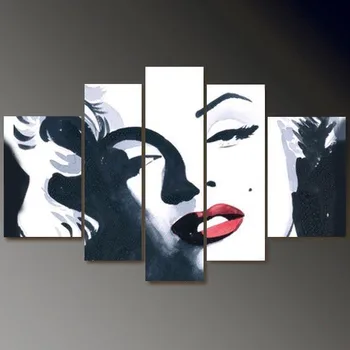 

100% Hand painted modern wall home decor canvas Marilyn Monroe oil painting landscape 5pcs/set with wood framed