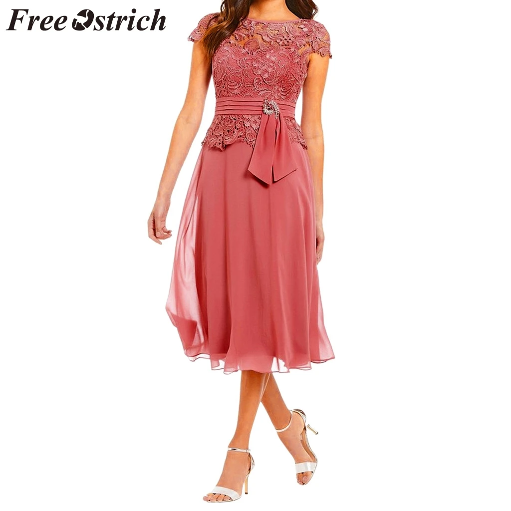 

FREE OSTRICH Women Dress Floral Formal Lace Vintage Short Sleeve Slim Wedding Dignified Noble Trend Elegant Summer Long Dress