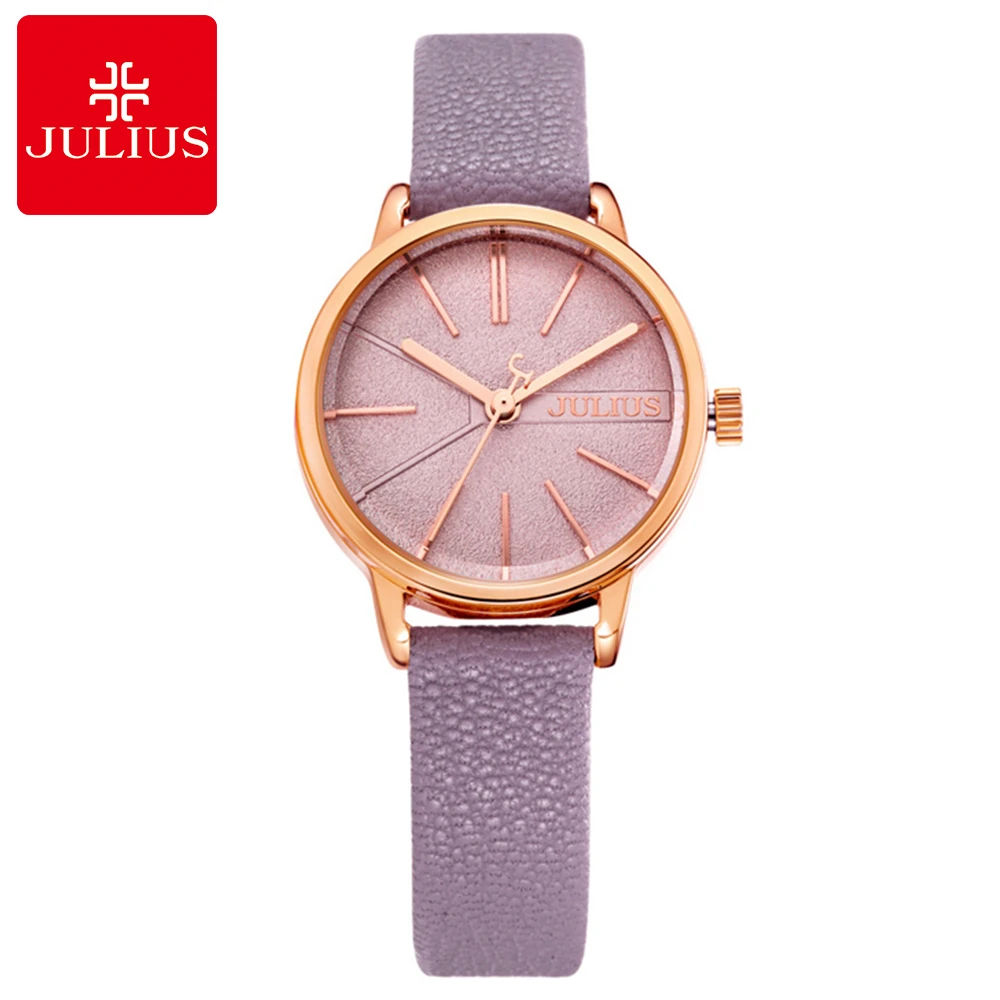 

Ladies Leather Simple Fashion Casual Round Needle Quartz Wristwatch Women Best Luxury Famous Good Quality Clock Gift JULIUS 944