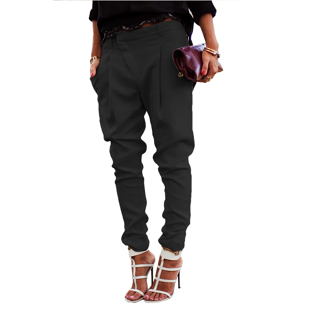 Женские Мешковатые шаровары, модные штаны-карго с высокой талией в стиле хип-хоп, повседневные офисные женские однотонные свободные длинные брюки, уличная одежда - Цвет: Black