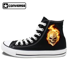 Original Design Flaming Skull Black High Top Converse Chuck Taylor Shoes Mens Womens Canvas Sneakers