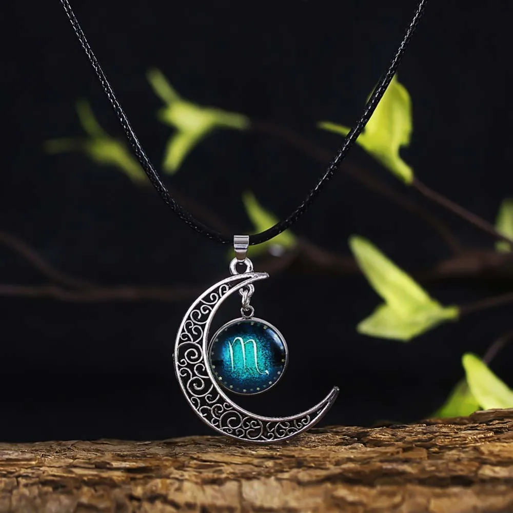 

Vintage Glass Pendant Necklaces for Women Cabochon 12 Constellations Horoscope Astrology Jewelry Accessories