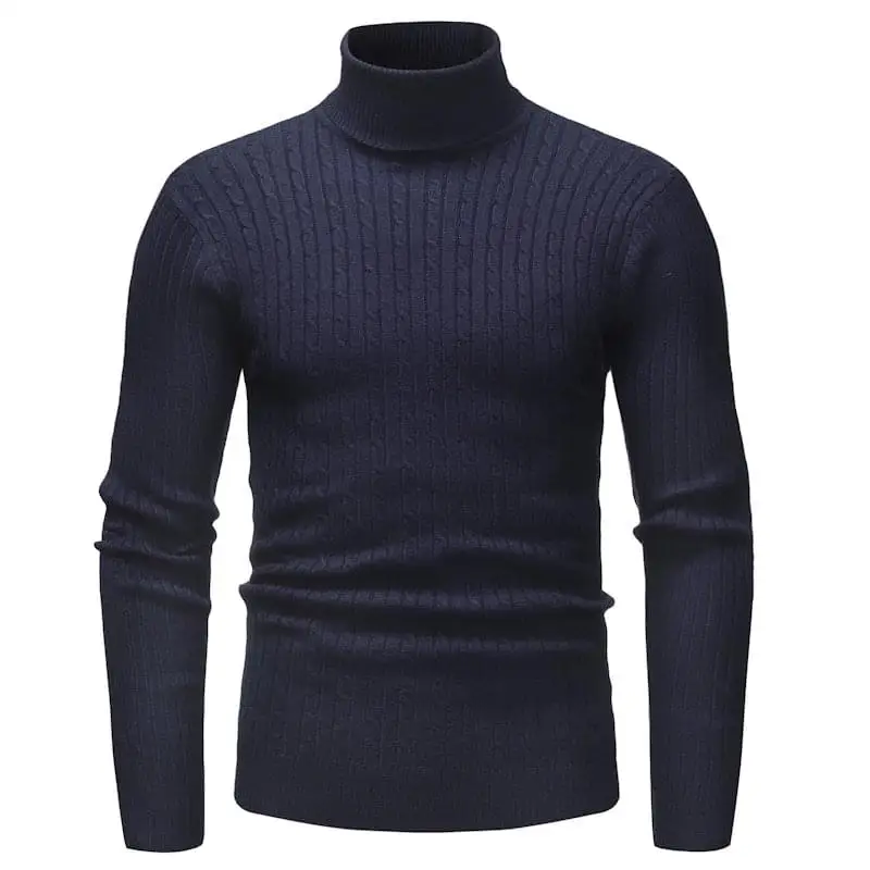 Зимний теплый мужской свитер с высоким воротом, модный однотонный вязаный приталенный пуловер, Мужской Повседневный свитер с двойным воротником, мужские свитера - Цвет: XZ01441