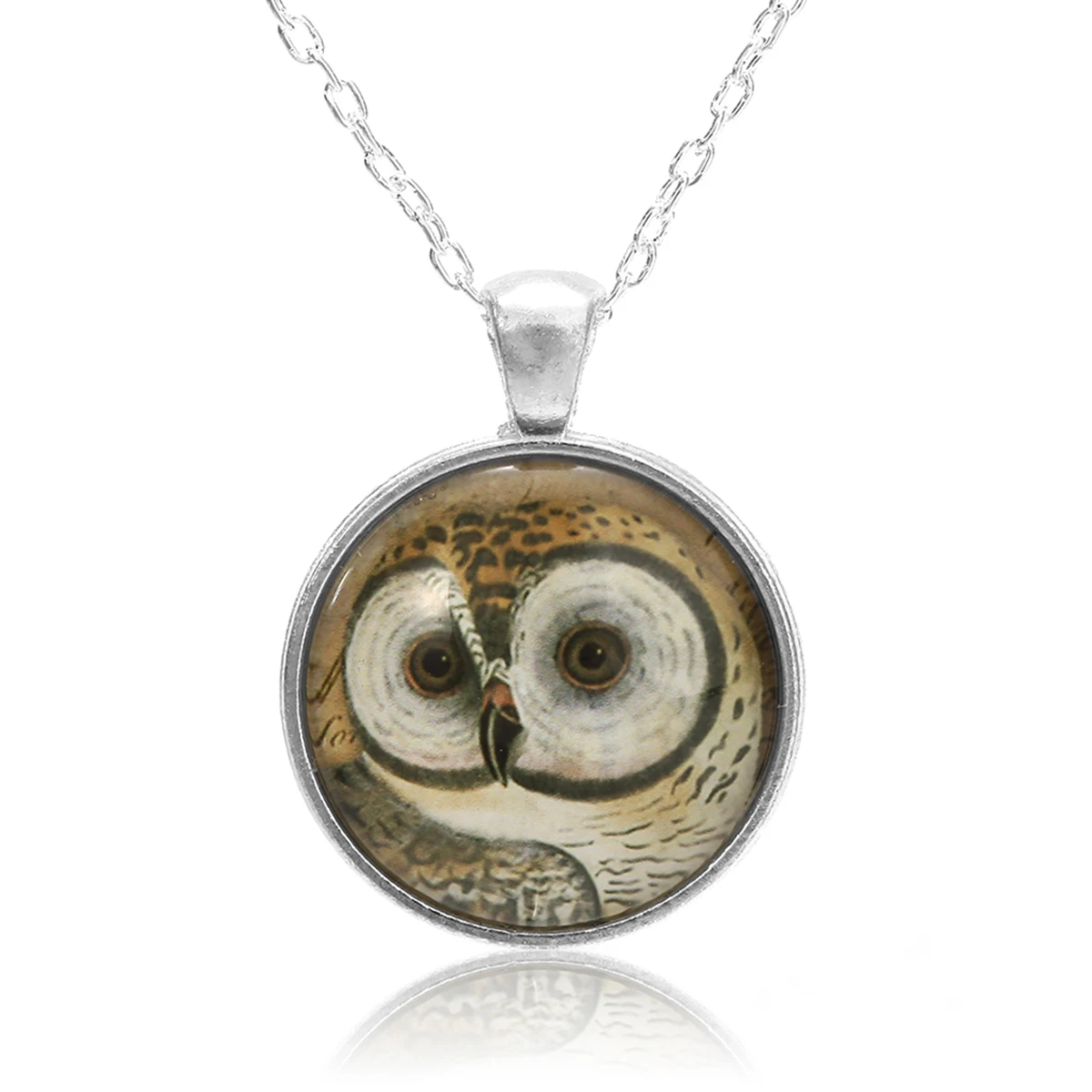 Punk Ethnic Big Eyes Cute Bird Owl Pendant Cabochon Necklace Silver Long Chain Vintage Necklace Jewelry For Women Men Shellhard
