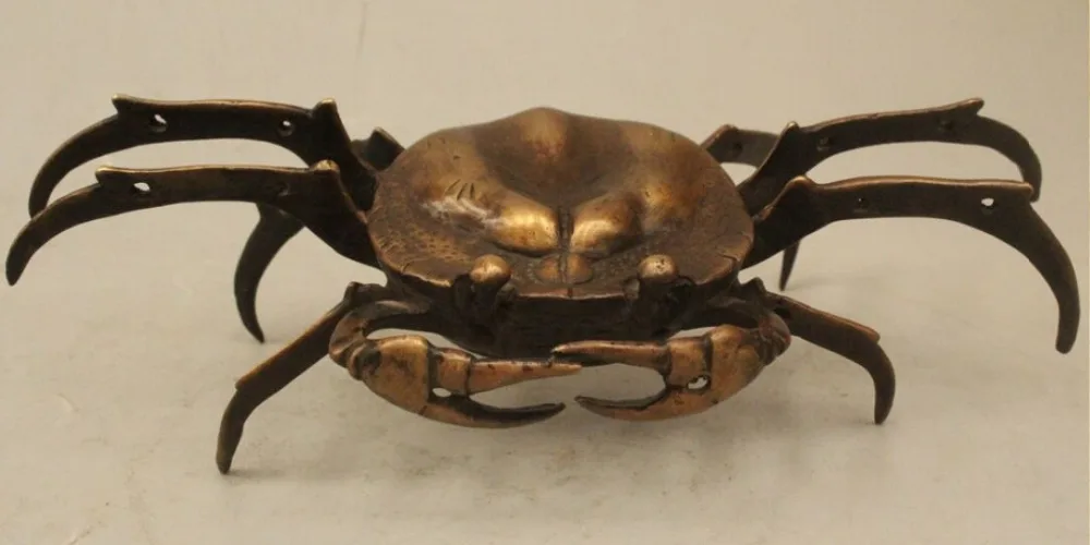 

R0717 Details about 9"Chinese fengshui folk Bronze animal crabs wealth auspicious statue sculpture (B0413)