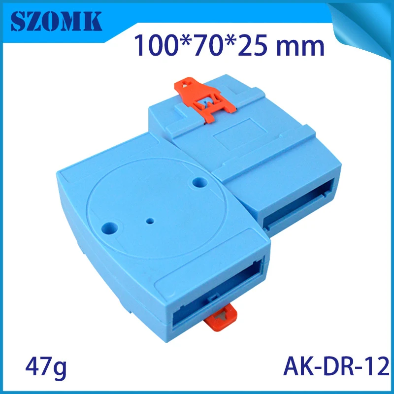 

free shipping din rail enclosure box electronic project (1 pc) 100*70*25mm abs wall mounting blue plc din rail plastic enclosure