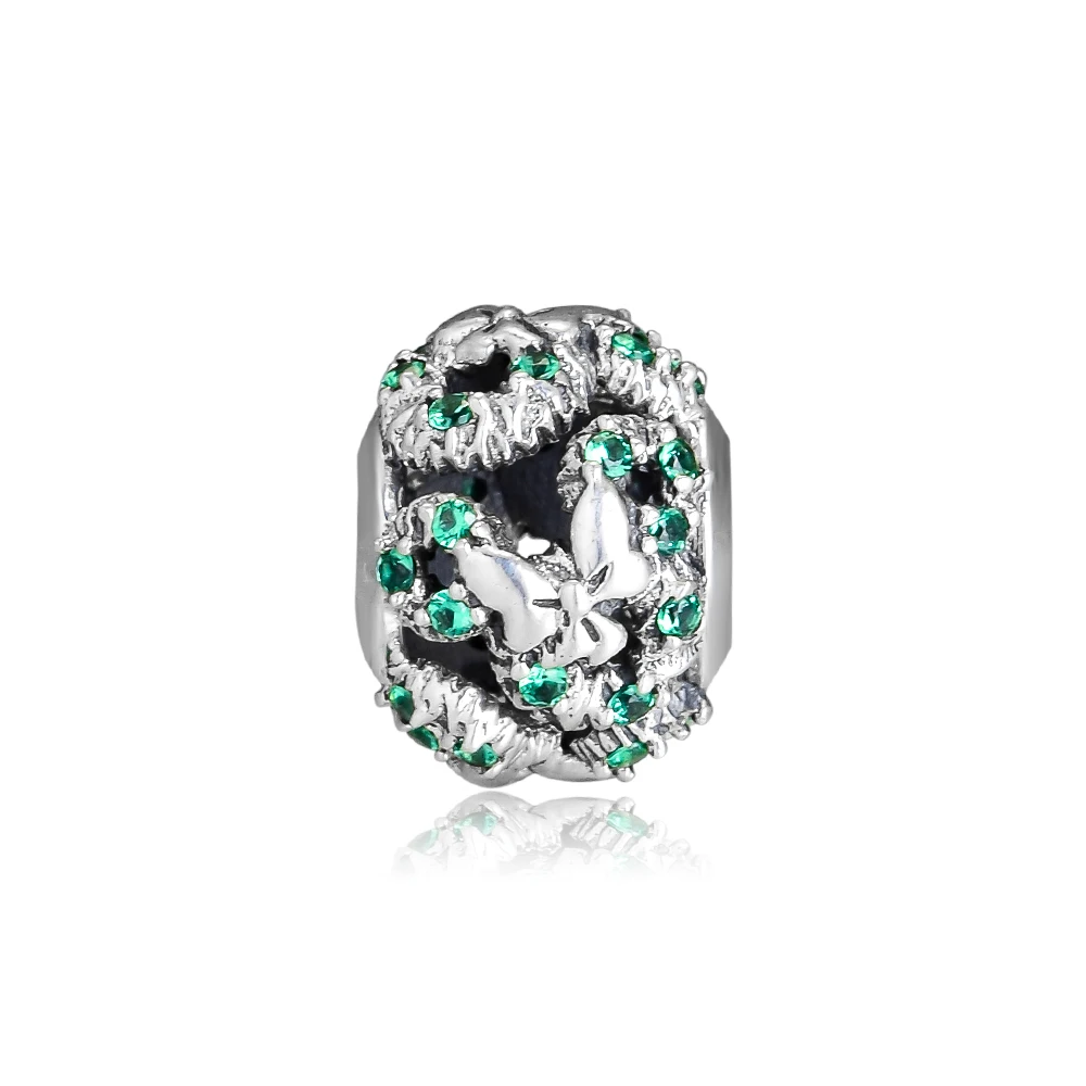 

CKK 925 Sterling Silver Mickey Holiday Wreath Charms Beads Fits Original Bracelets For Jewelry DIY Making