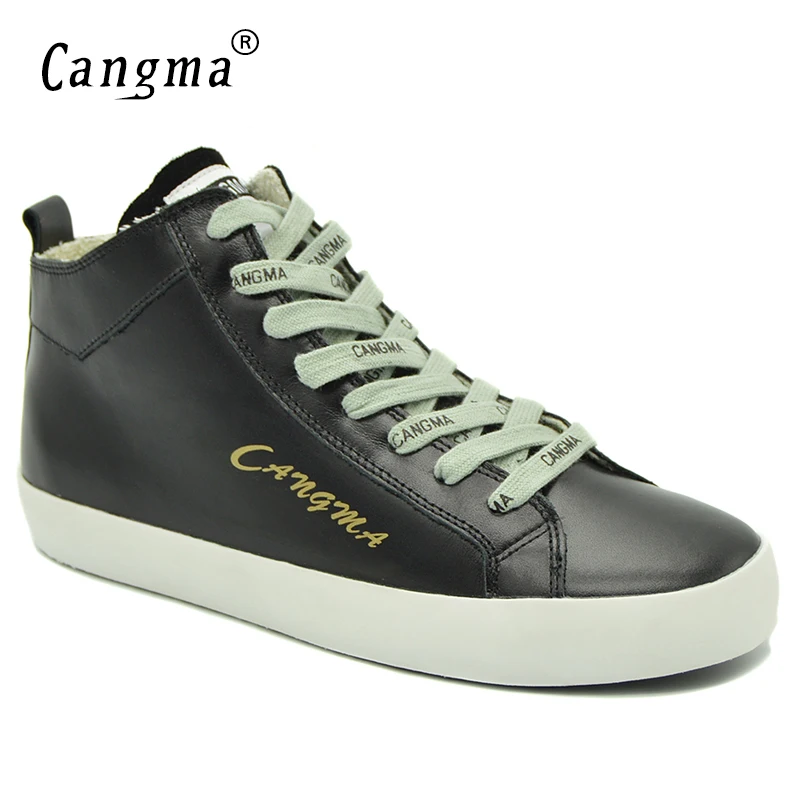 CANGMA Luxury Black Footwear Woman's Casual Shoes Sneakers For Girls Genuine Leather Female Shoes Mid Women Adult Trainers