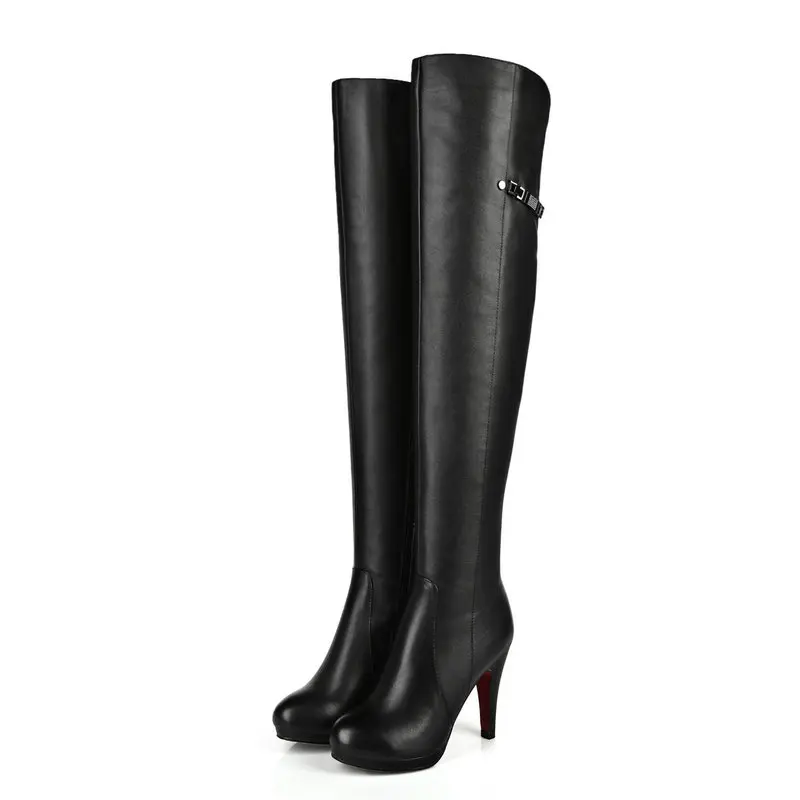 Women Over The Knee Boots Autumn Winter Warm Genuine Leather High Heels Shoes Woman Sexy Party Dancing Boots