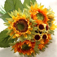 Шелковый желтый подсолнух ветка 27 см яркий цвет Искусственный Подсолнух букет свадебный стол Декор цветочный куст для вазы