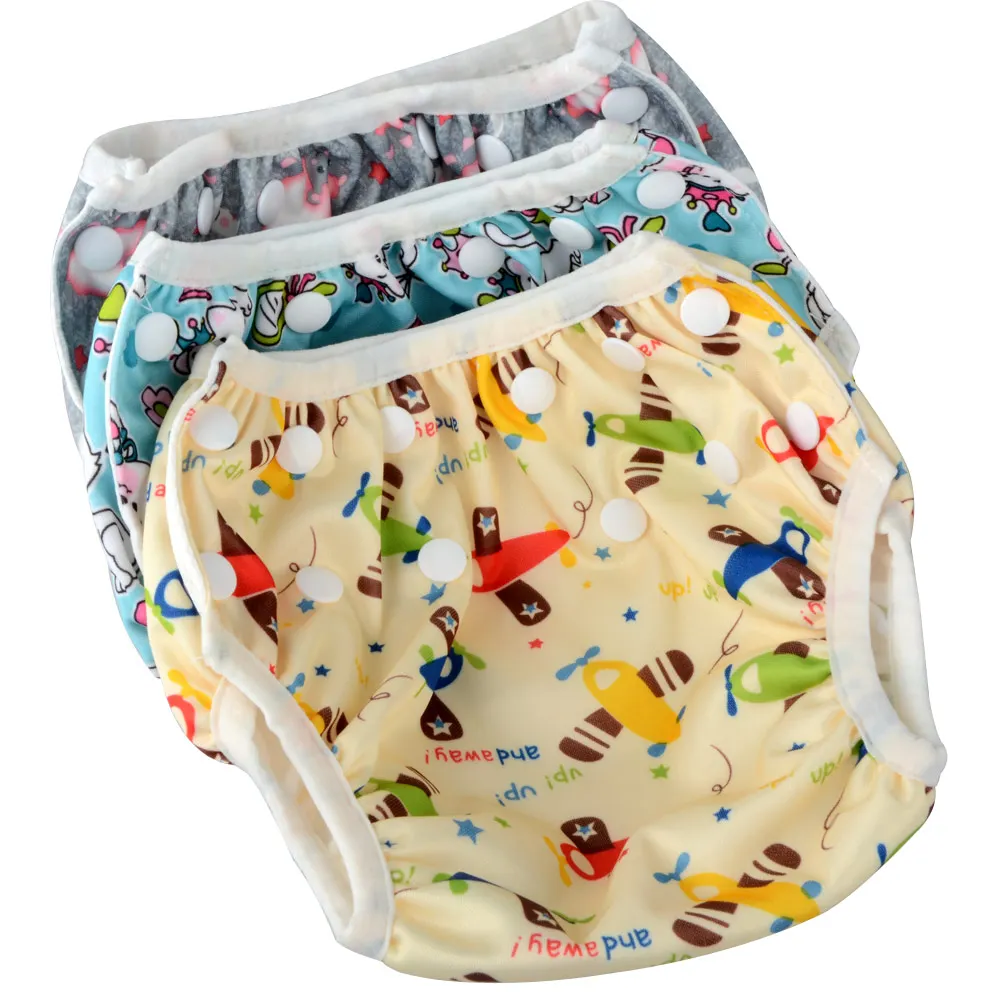 

3 pcs Newborn Baby Boys Girl Summer Swimwear Diaper Newborn Swim Print Trunks with Waterproof Infant Adjustable Diaper Bag