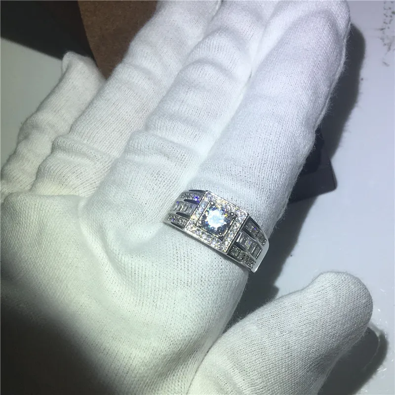 Настоящее однотонное 925 пробы Серебряное модное мужское кольцо круглое 1ct AAAAA Cz кольцо с камнем рождения обручальное кольцо для мужчин