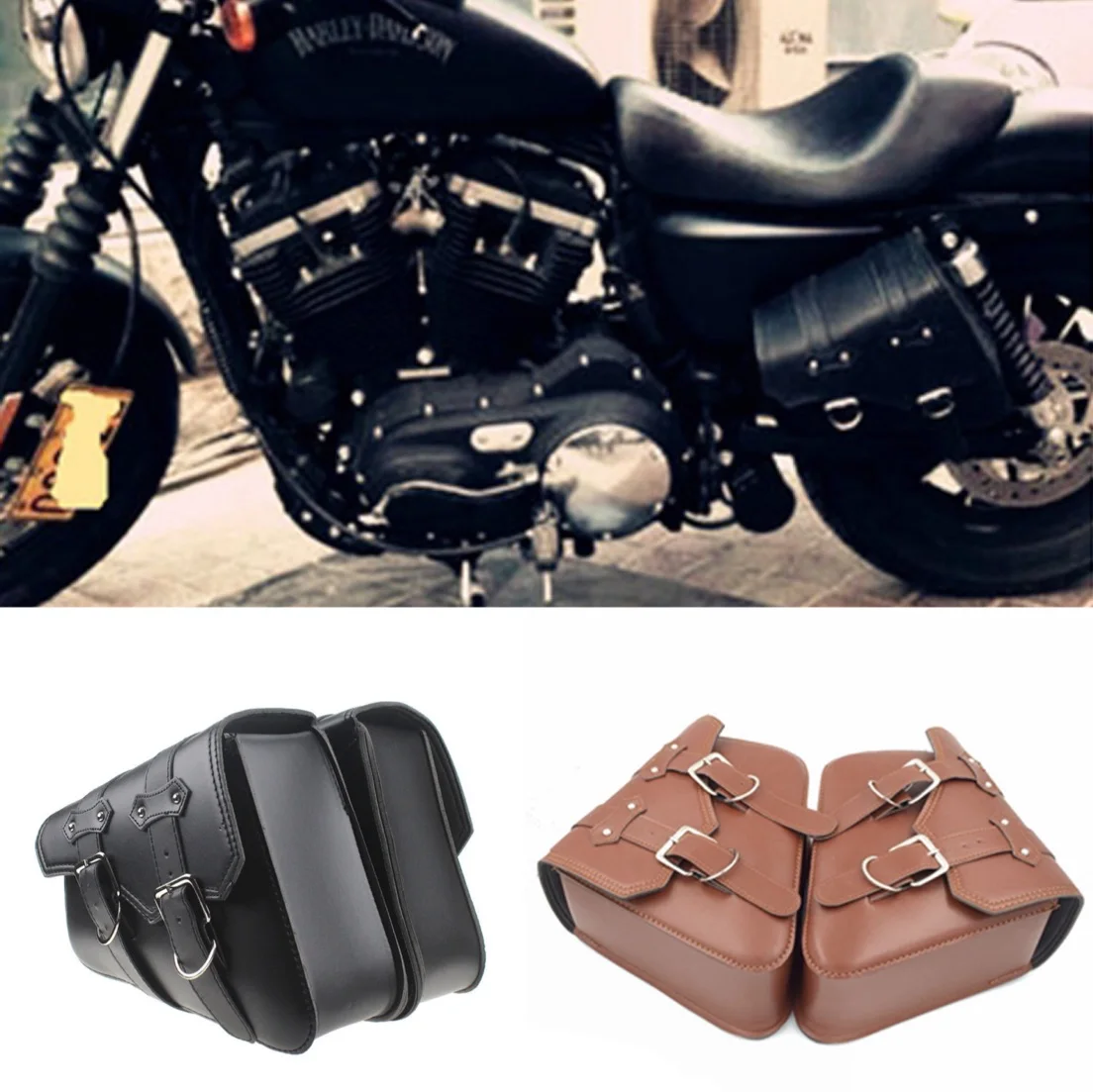 Motorcycle Saddle Bags Pu Leather Motorbike Side Tool Bag Luggage For