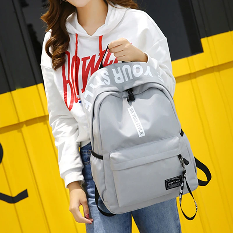 

2019 Black Women Backpack Female Nylon Teens Men Schoolbag Casual Style Student School Bags For Teenage Girls Back Pack Solid #