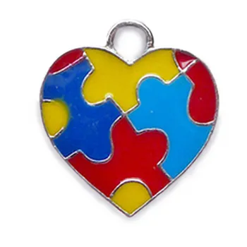 

Autism Awareness Heart Charm With Multicolor Enameled Puzzle Pieces Autism Awareness Charm