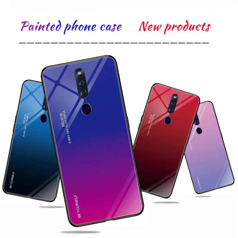 ForFor OPPO F11 Pro Чехол для телефона градиент закаленное стекло Жесткий Чехол Мягкий ТПУ Силиконовая Рамка Жесткий стекло задняя крышка для F11 Pro