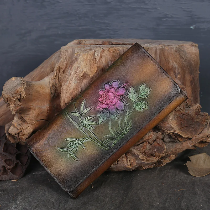 Женский дизайнерский кошелек ручной работы Винтажный Длинный клатч из