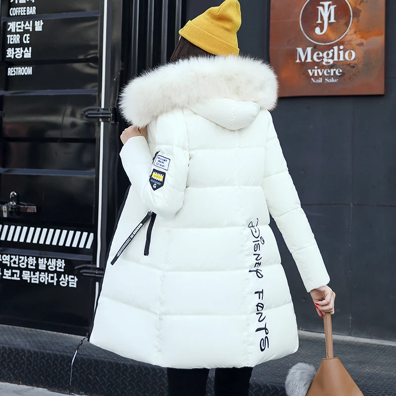 

Winter Jacket Women 2017 Mid-long Thicken Warm Cotton-padded Down Parkas Coat Faux Fur Collar Hooded Jacket For Girl