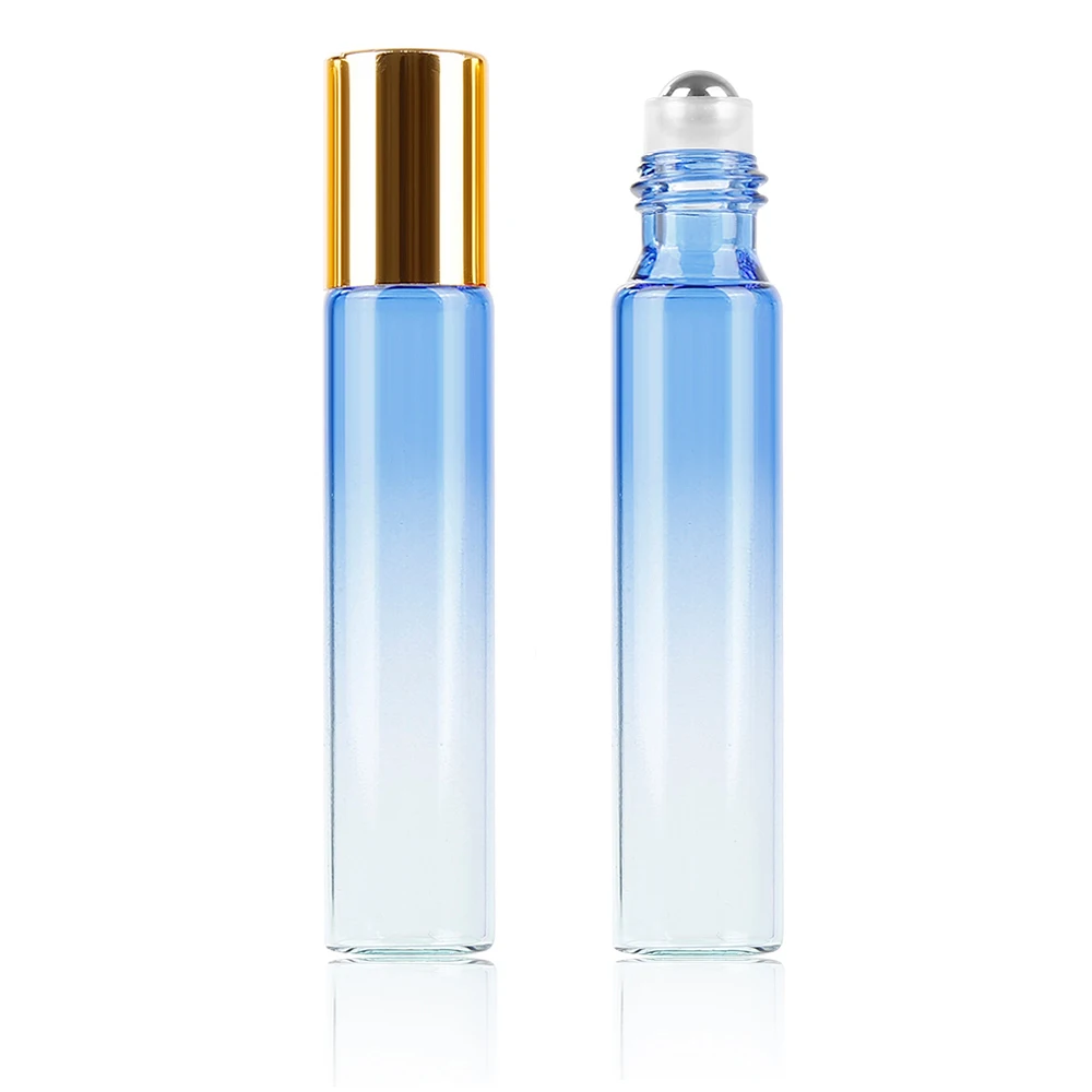 1 шт. 10 мл портативный градиентный цвет эфирное масло пустые флаконы для духов роликовые шарики толстое стекло рулон прочный для путешествий поставка - Цвет: Blue gradient bottle