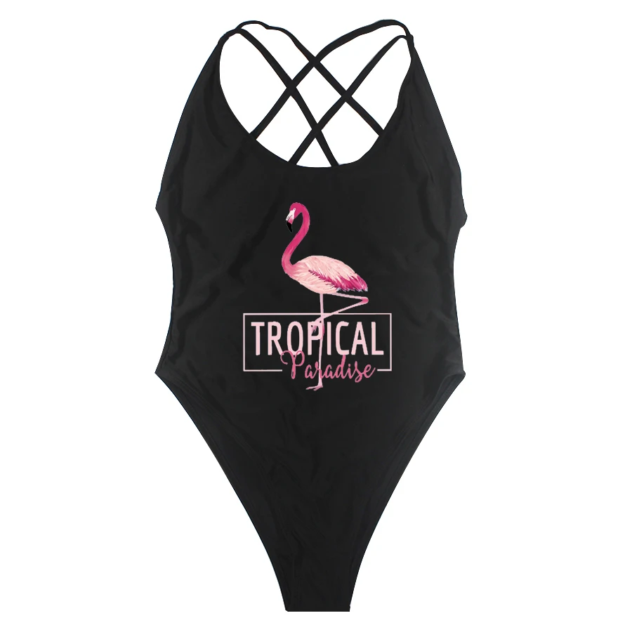 Günstig 2019 neue Frauen Kreuz Einteiligen Badeanzug Hohe Schnitt Weibliche Backless Bademode Flamingo Strand badeanzüge Badpak la croix badeanzug
