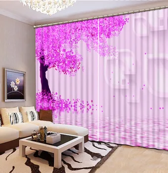 

Living Room Window Shading Curtain Finished Drapes Window Blackout Curtains Pink tree, pattern 3D Curtain Custom Any Size