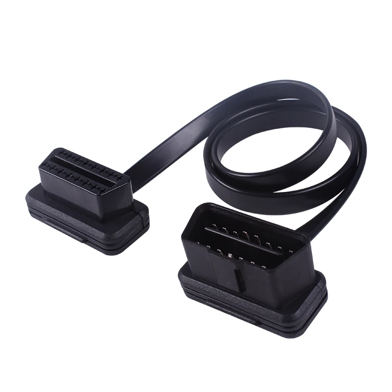 Плоский тонкий кабель 60/100 см OBD2 16pin As Noodle OBDII 16Pin ELM327 штекер гнездо локоть