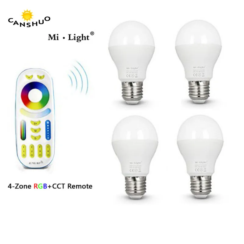 

Mi Light Dimmable Led Bulbs E27 6W RGBCCT led Lamps Indoor Decoration Lighting +FUT092 2.4G RF LED Intelligent Remote Control