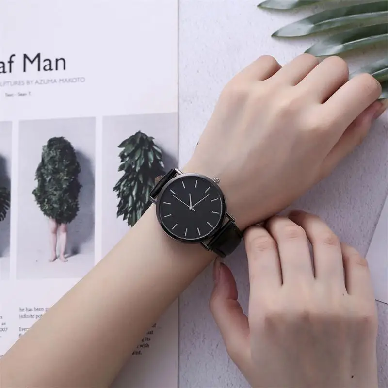

Round Dial Hand Women Watch Clock Male Quartz Scale PU Leather Strap Wrist Watch