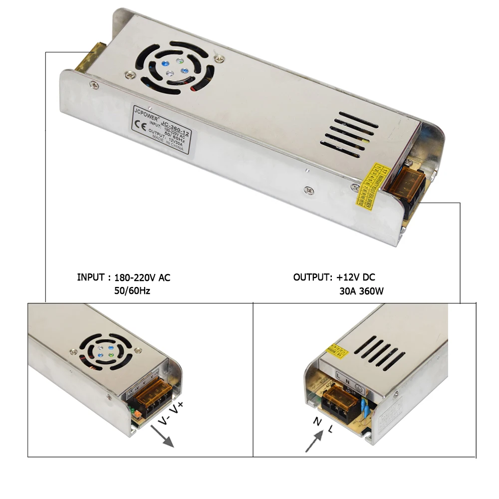12 В светодиодный адаптер трансформаторы для освещения Светодиодный источник питания AC220 до DC12V 60 Вт 120 Вт 200 Вт 240 Вт 360 Вт для светодиодной ленты/светодиодный светильник