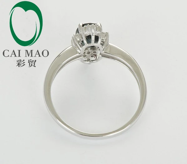 Caimao 14k White Gold Diamond 100% Natural Blue Sapphire Engagement Ring