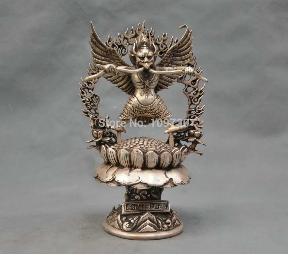 

bir 002646 China Silver Bronze garuda Guardian numen Buddha Bronze Statue