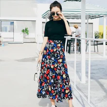 Женская летняя богемная Праздничная шифоновая юбка с завышенной талией до середины икры, повседневные Универсальные женские юбки