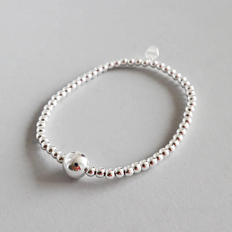 

Real 925 Sterling Silver Bracelet for Women 2019 Contracted Round Bead Bracelet 3mm Beaded Bracelet 925 Silver Jewelry Gift